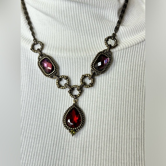 2028 Jewelry - 2028 Jewelry Red Purple Color Teardrop Pendant Rhinestone Necklace 18"